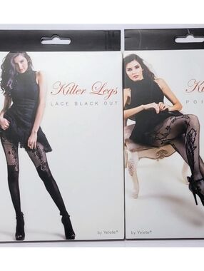 Yelete Killer Legs Fishnet Pantyhose Stocking Lace Black Out & Poison IVY New